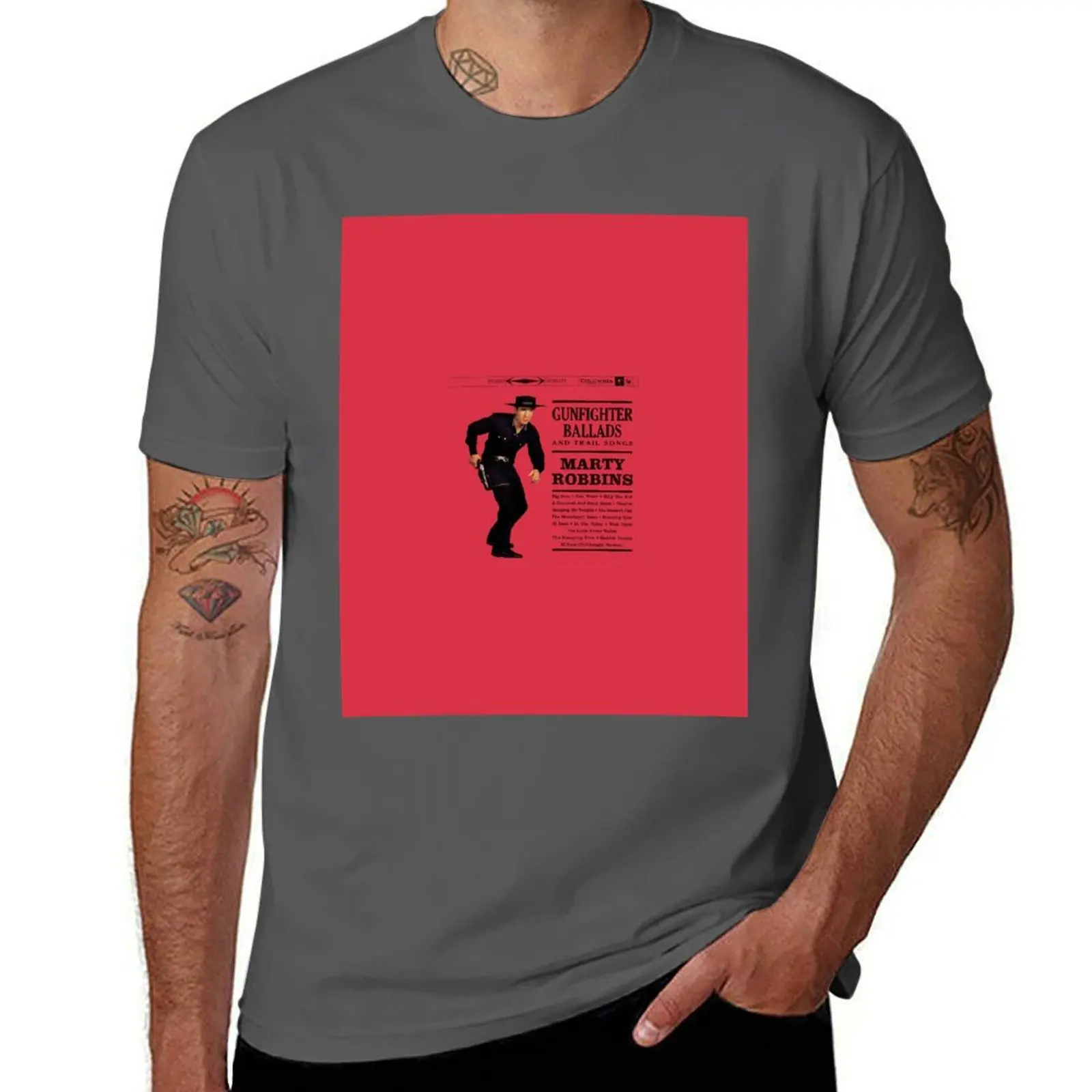 

Ballards Gunfighter Marty Big Iron- Robbins T-Shirt Vintage Style Printed Top