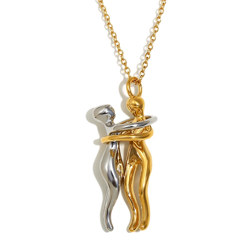 

PRISCA | Trendy Lovers Hug Couple Necklace Men and Women Stainless Steel Punk Unique Gift Metal Plated 18k Gold Waterproof