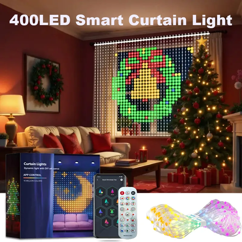 6.6x6.6ft Window Fairy Light 400LED Smart Curtain Lights APP Control Voice Alexa Google Home for Indoor Outdoor Party Decor