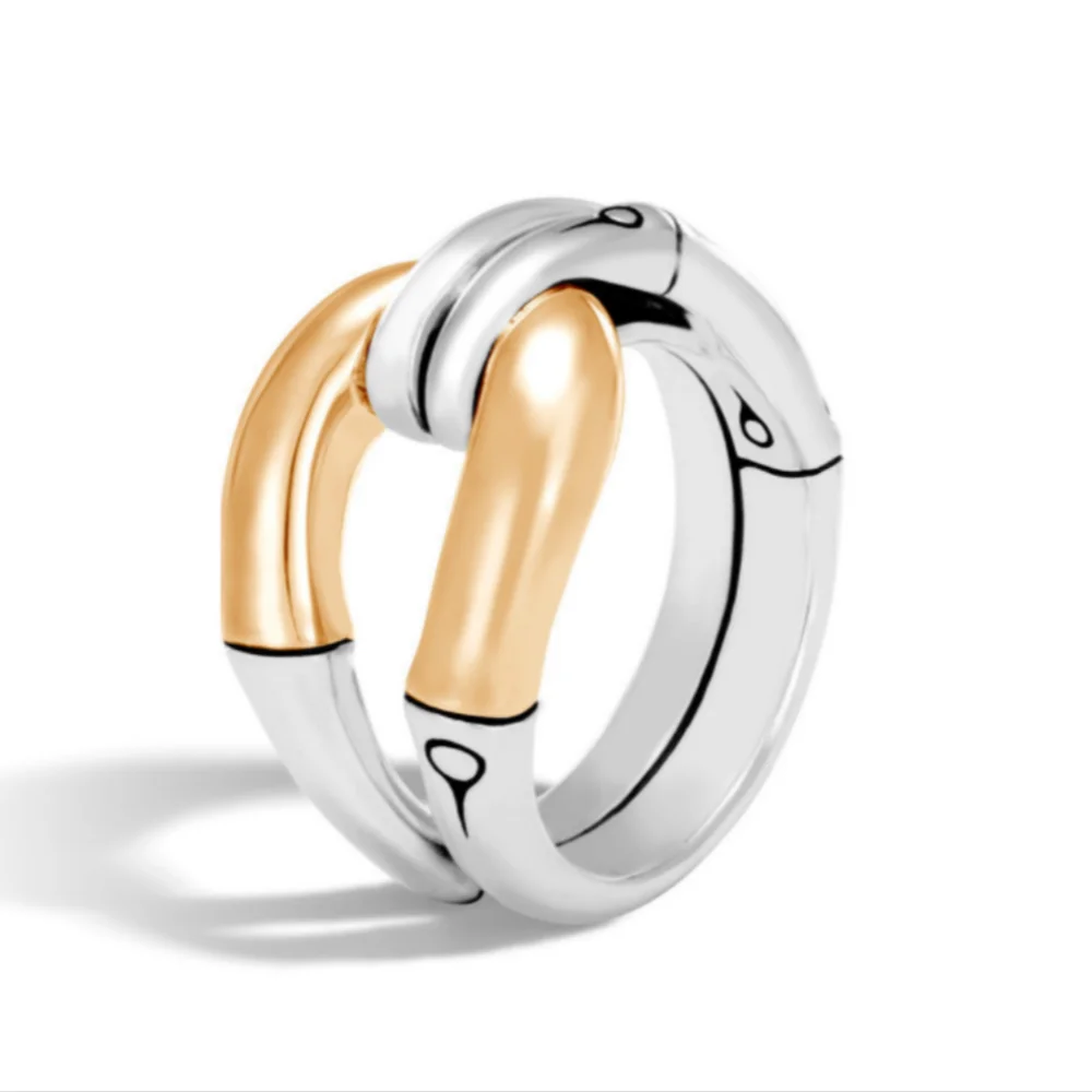 Delicate Women Fashion Two-color Electroplating Simple Geometry Rings for Women Wedding Engagement Jewelry