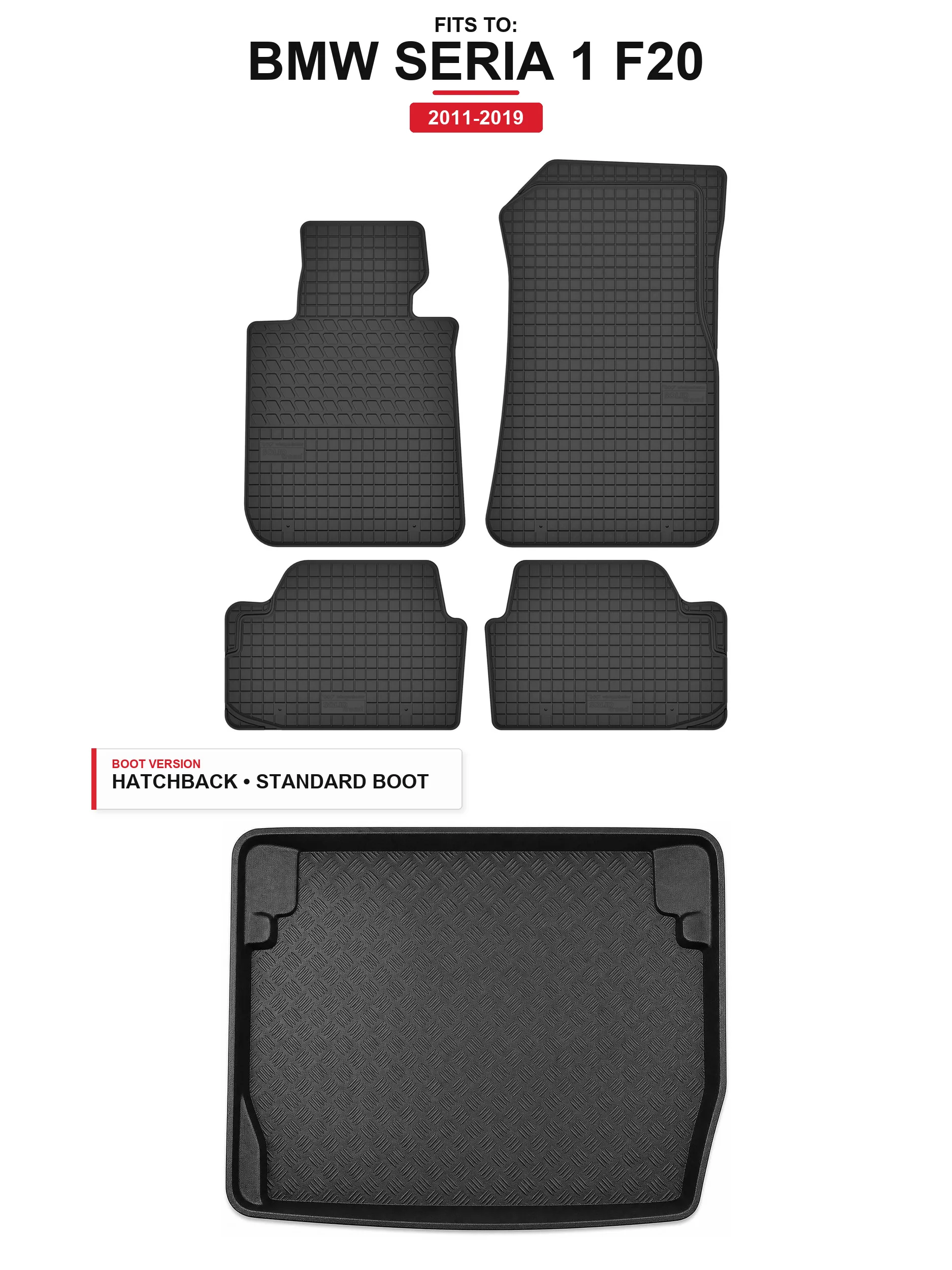 Image of Solidtread Gummi-Fußmatten + Kofferraummatte für: BMW 1er Serie F20 2011-2019