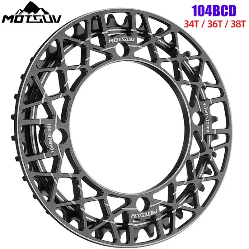 

MOTSUV MTB Bike 104BCD Chainring Integrated Tooth Plate Protector 34T 36T 38T Sprocket CNC Aluminum Alloy Crown Chain Wheel