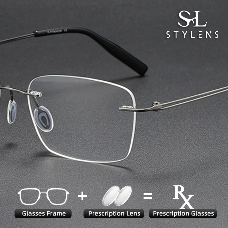 

STYLENS New Pure Titanium Wire Frameless Prescription Customized Glasses Men Women Fashionable Anti Blue Light Progressive 80960