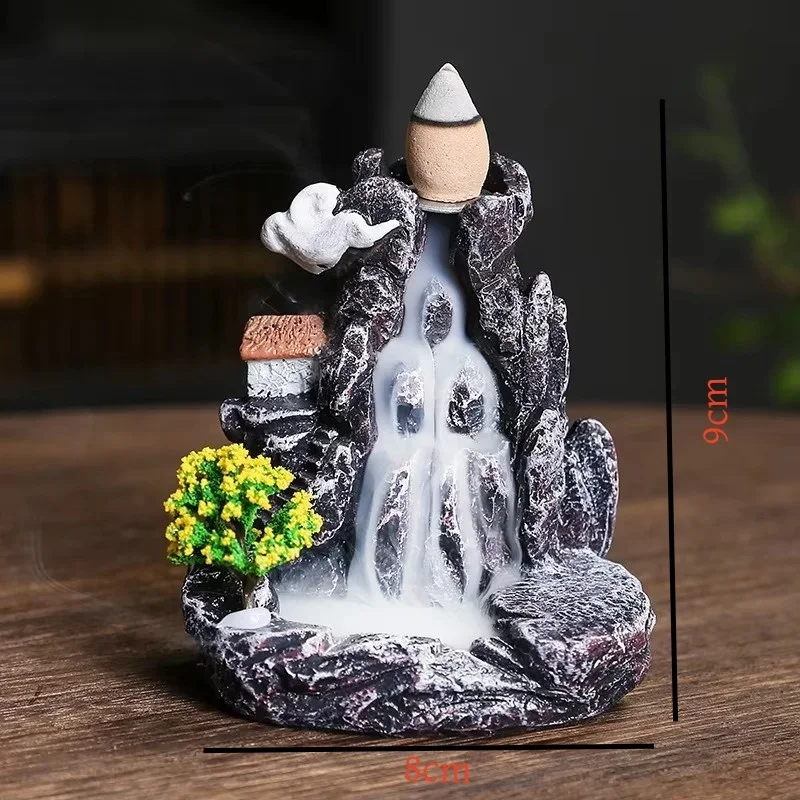 Quemador de Incienso de Cascada con Reflujo, Decoración para el Hogar, Adorno de Aromaterapia, Conos de Incienso con Reflujo