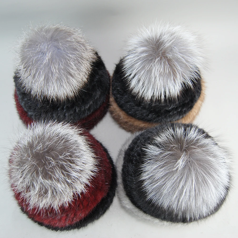 Women Real Mink Fur Beanies Hat Elastic Warm Soft Fluffy Natural Fur Hat Winter Genuine Fox Fur Cap Luxurious Quality Winter Hat