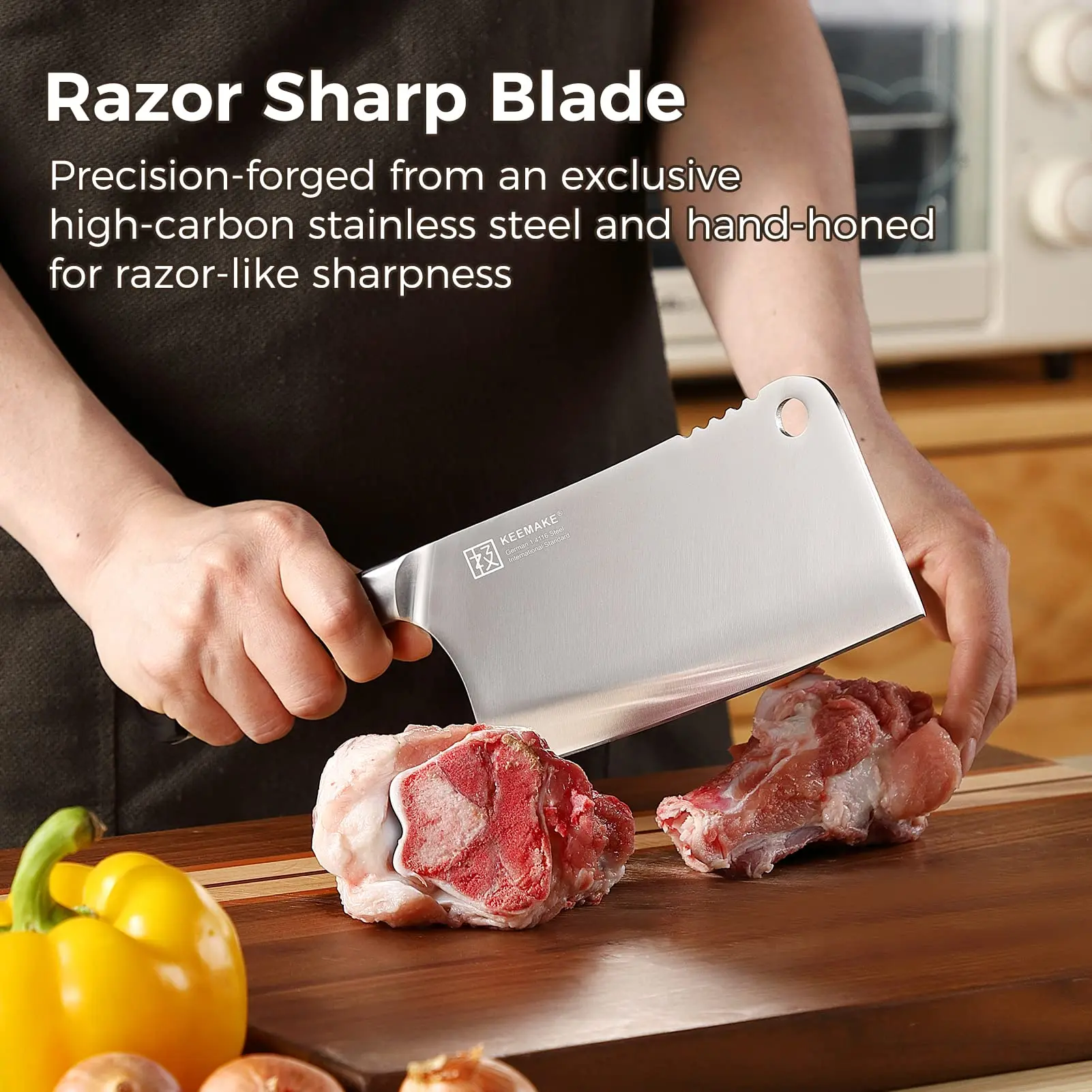 KEEMAKE 7 Inch Chinese Cleaver Knife Stainless Steel Blade Cut Razor Sharp Chef's Vegetable Meat Slicing Kitchen Tools