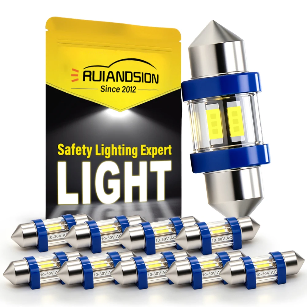 RUIANDSION 100x C5W C10W LED 31mm/36mm/39mm/41mm LED Bulb CANBUS Car Interior No Error Dome Reading Plate Light 6000K White 12V
