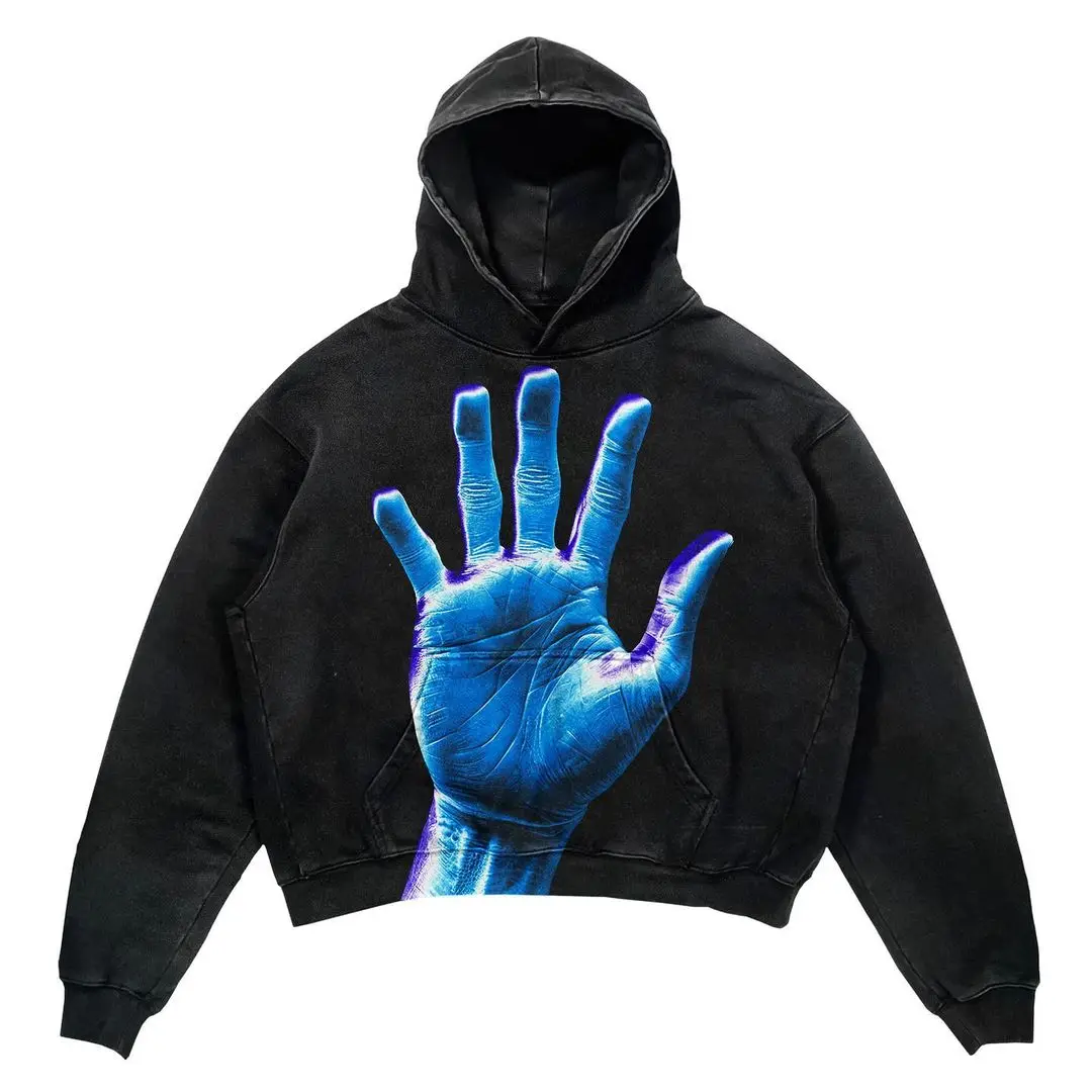 American Hip Hop Colorful Gradient Palm Print Hoodie Spring and Autumn Casual Sweatshirt Y2k Oversized Hoodie Streetwear gothic