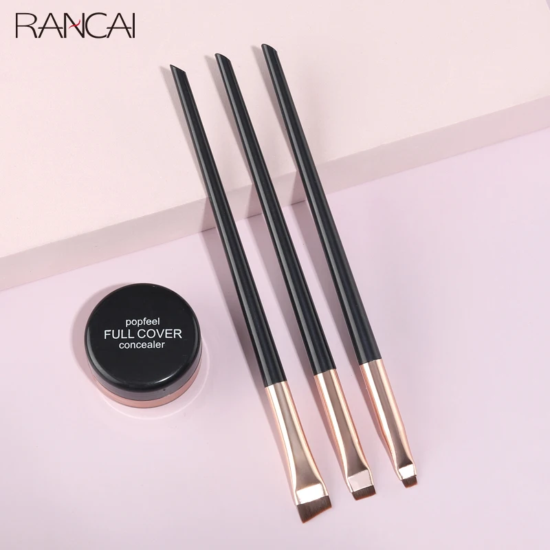 RANCAI 3Pcs Eye Makeup Brushes Flat Eyebrow Eyeliner Brush Professional Angled Eyes Brow Pincel Maquiagem Make Up Cosmetic Tools