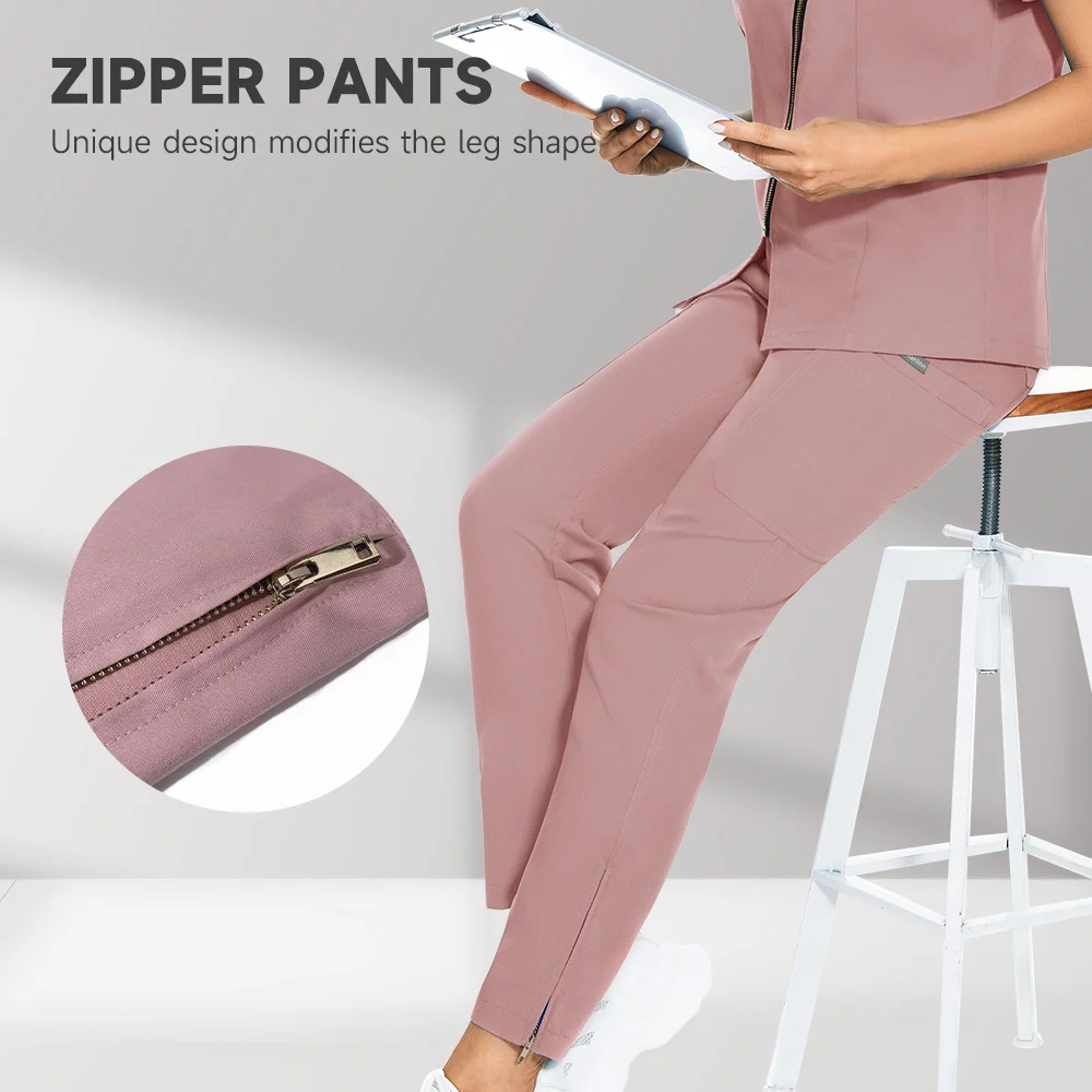 Pantalon de Haute Qualité à Fermeture Éclair, Taille artificiel astique, Multi-poches, Uniforme de Travail, Pantalon d'Été, Clinique Dentaire, Vétérinaire, à la Mode