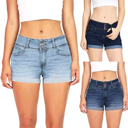 Pantalones vaqueros cortos de cintura baja para mujer, Shorts con agujeros rasgados lavados de talla grande, envío directo