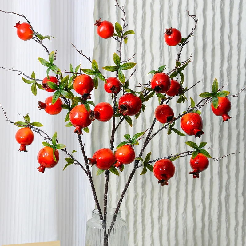 

Simulation Persimmon Apple Orange Pomegranate Fruit Branches Fake Flowers Ornaments Living Room Decoration Furnishings