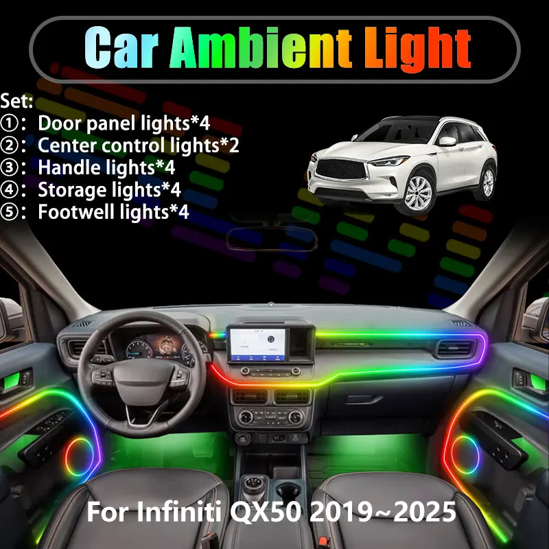 

Светодиодная подсветка салона и багажника для Infiniti QX50 2019-2025, QX55 J55 MK2, 2/18 в 1, USB RGB, комплект с эффектом «стример»
