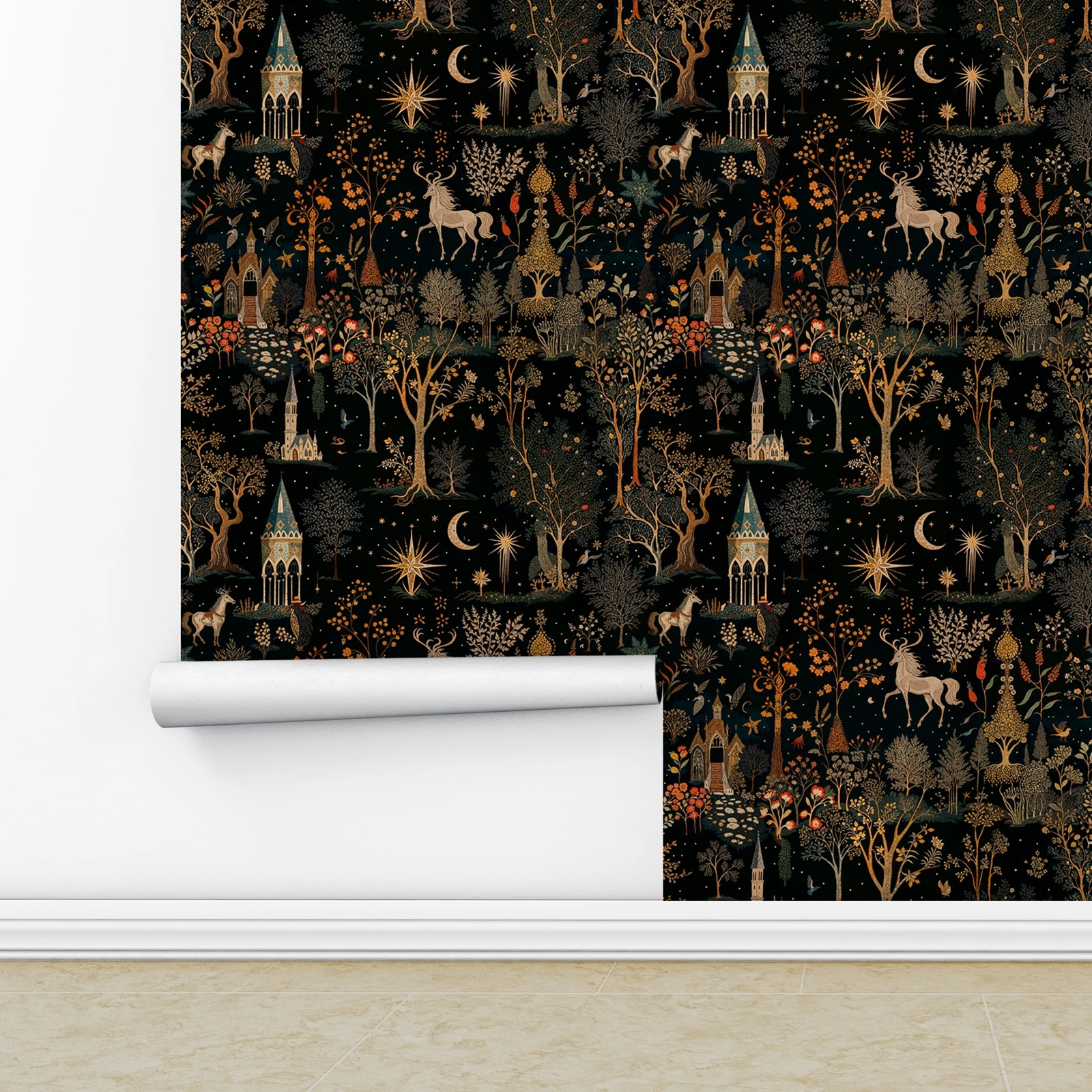 ورق جدران قابل للتقشير واللصق للغابات المسحورة، ورق حائط خيالي داكن للغرفة الفاخرة، ورق جدارية غامض، إكسسوارات منزلية، 50*300 سم #2