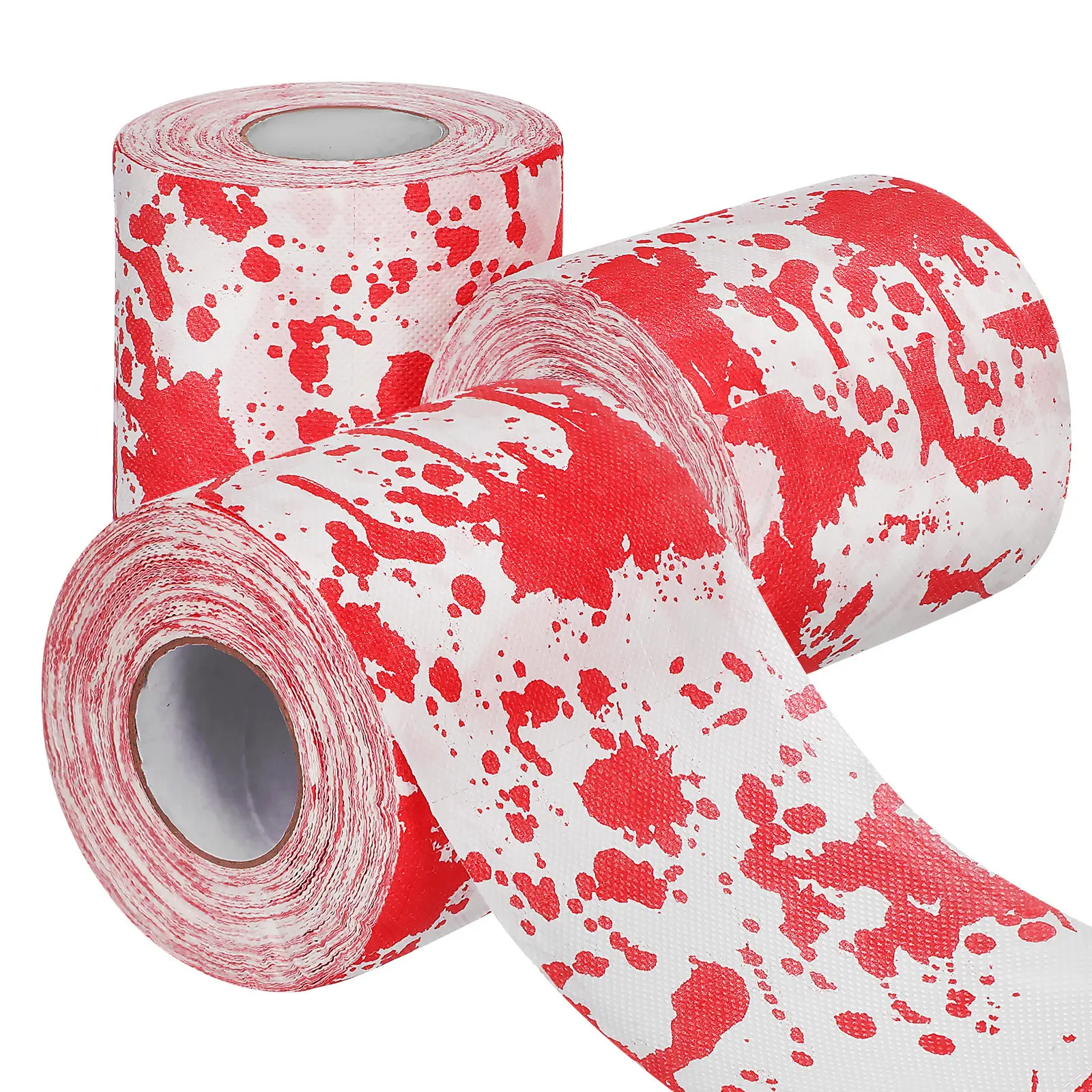 3 Rolki Papieru Toaletowego z Motywem Halloween, Papierowe Ręczniki do Łazienki, Horror, Krwawe, Rekwizyty do Psikusów, Prezenty na Halloween, Gadżety