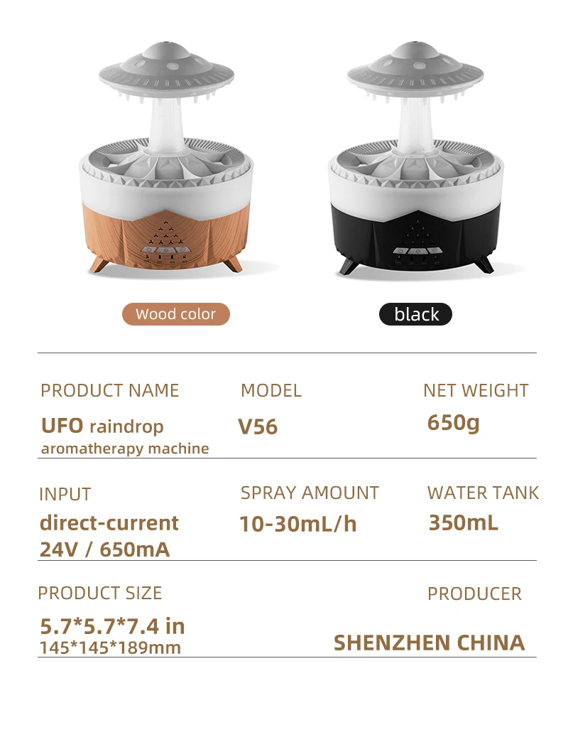 350 ml Aroma Luftbefeuchter Mini USB Fernbedienung Regentropfen Bunte Licht Aromatherapie Zimmer Regen Wolke Aroma Öl Diffusor – Detail 19