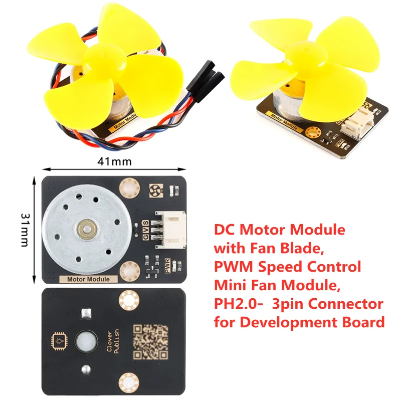 1set DC Motor Module with Fan Blade, PWM Speed Control Mini Fan Module, PH2.0‑3pin Connector for Development Board