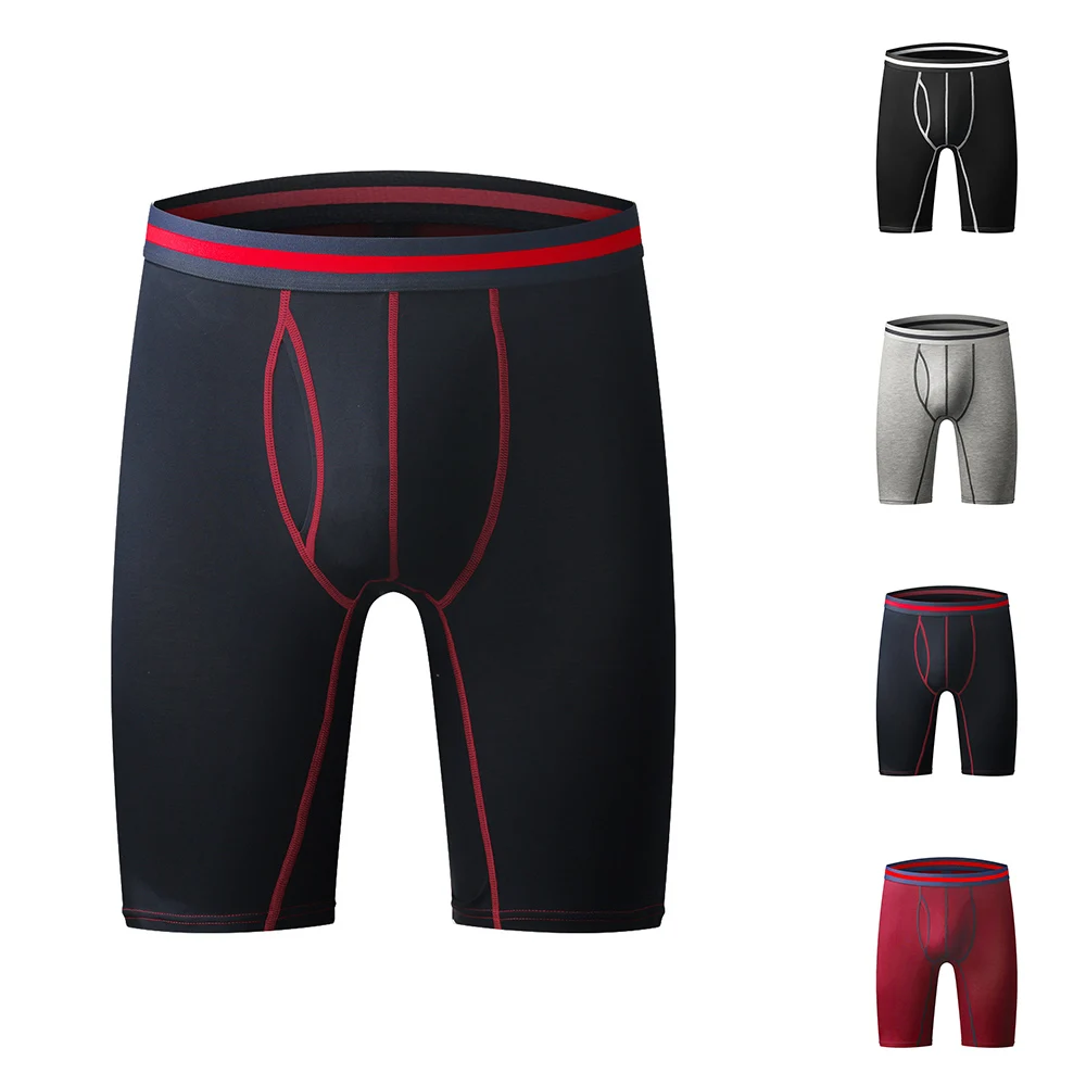 New Men Pure Cotton Plus Size Underpants Shorts Trunks Open Fly Pouch Long Legged Underwear Brief Boxer Male Sports Boxer Shorts