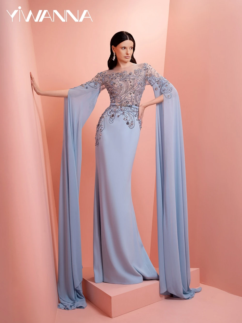 

Элегантное шифоновое вечернее платье с накидкой и рукавами из бисера, скромное платье для матери невесты с одним вырезом на свадьбу, вечернее платье по индивидуальному заказу