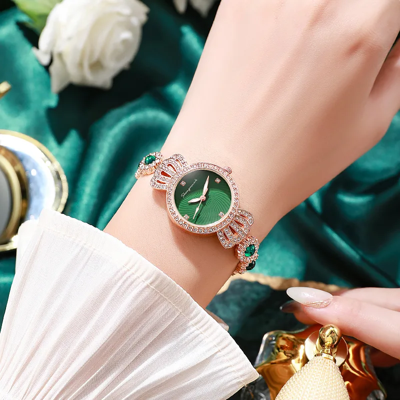 UTHAI CQ212 Jade Bracelet Watch Crown Green Jade Diamond Jewelry Leisure Fashion Decoration Women's Watch Quartz Watch