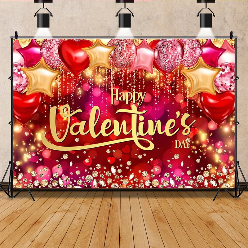 

SHENGYONGBAO Pink Bokeh Valentine's Day Photography Backdrops Prop Anniversary Glamorous Red Rose heart Shaped Background AL-24