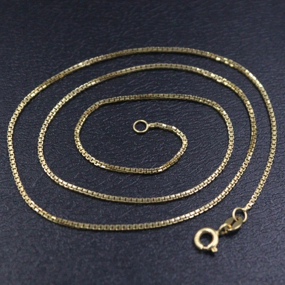 

Real Pure 18K Yellow Gold Chain Women Lucky 1mm Box Link Necklace 2.9g/40cm