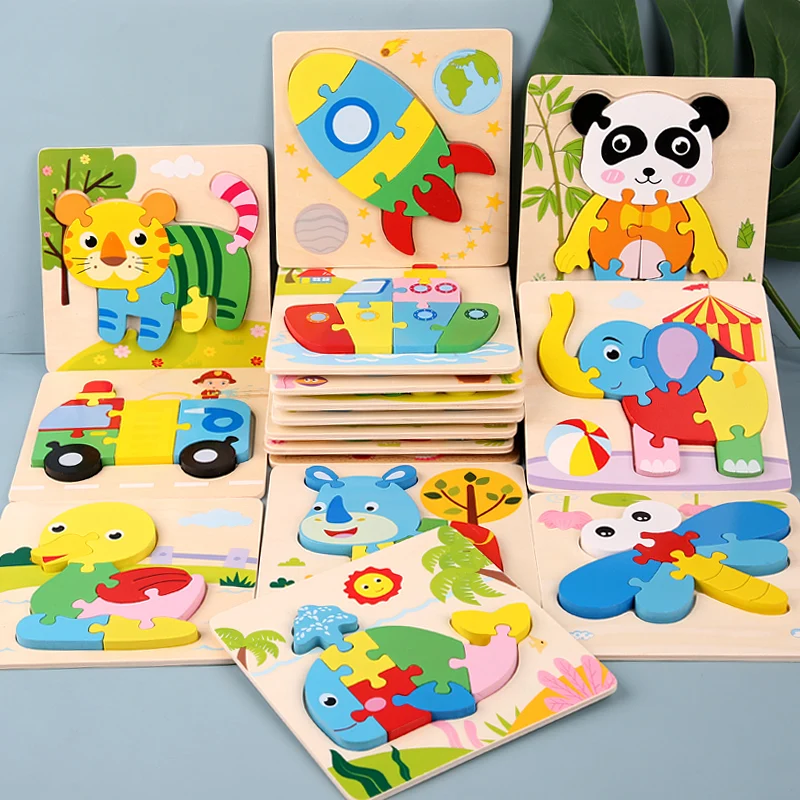 Houten 3D Puzzel Tangram Games Cartoon Dier Voertuig Patroon Kinderen Montessori Educatief Speelgoed Voor Kinderen Gift