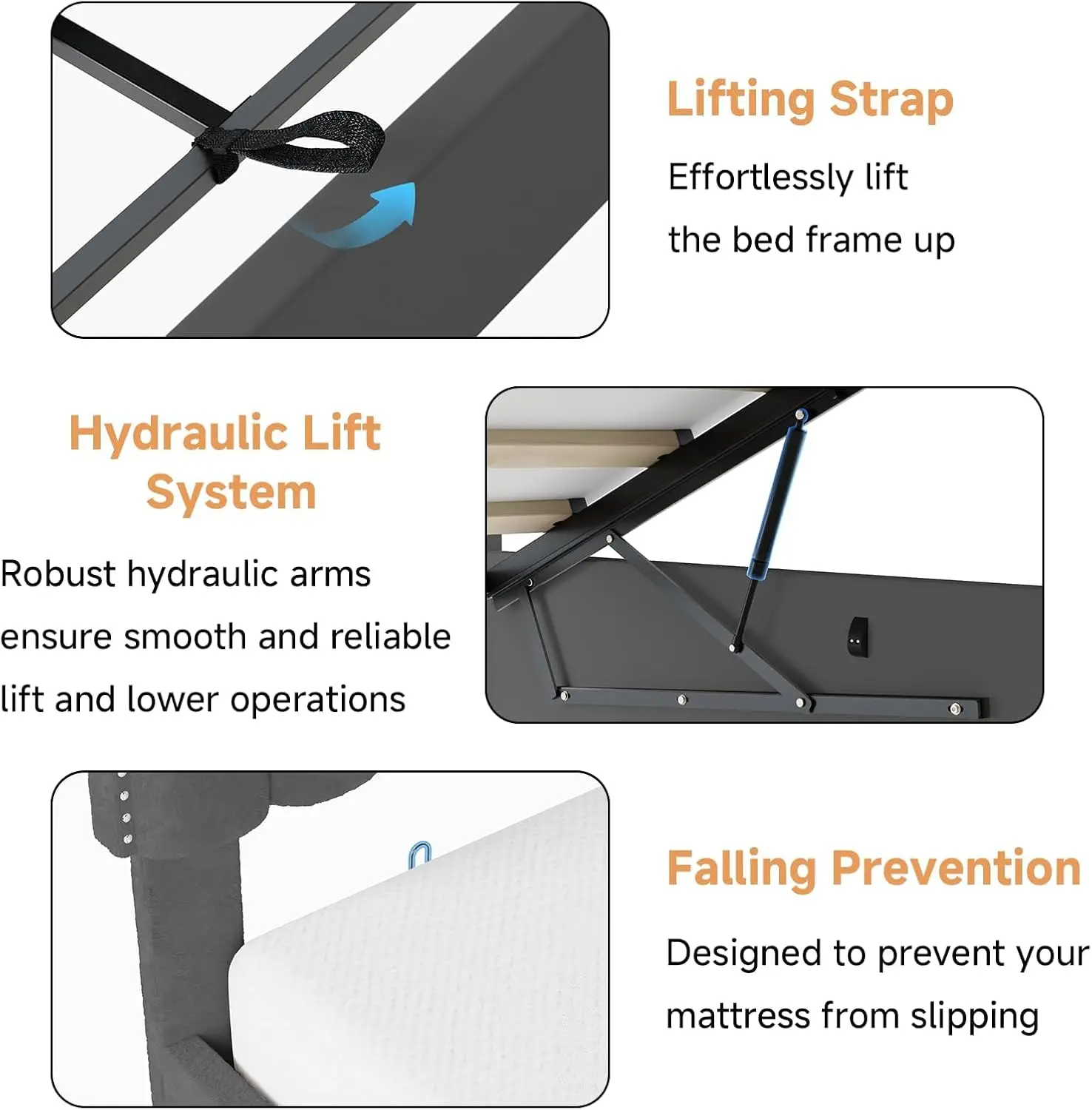 Queen Size Lift Up Storage Bed Frame, Upholstered Platform Bed With Adjustable Tufted Headboard, Hydraulic Storage, Easy