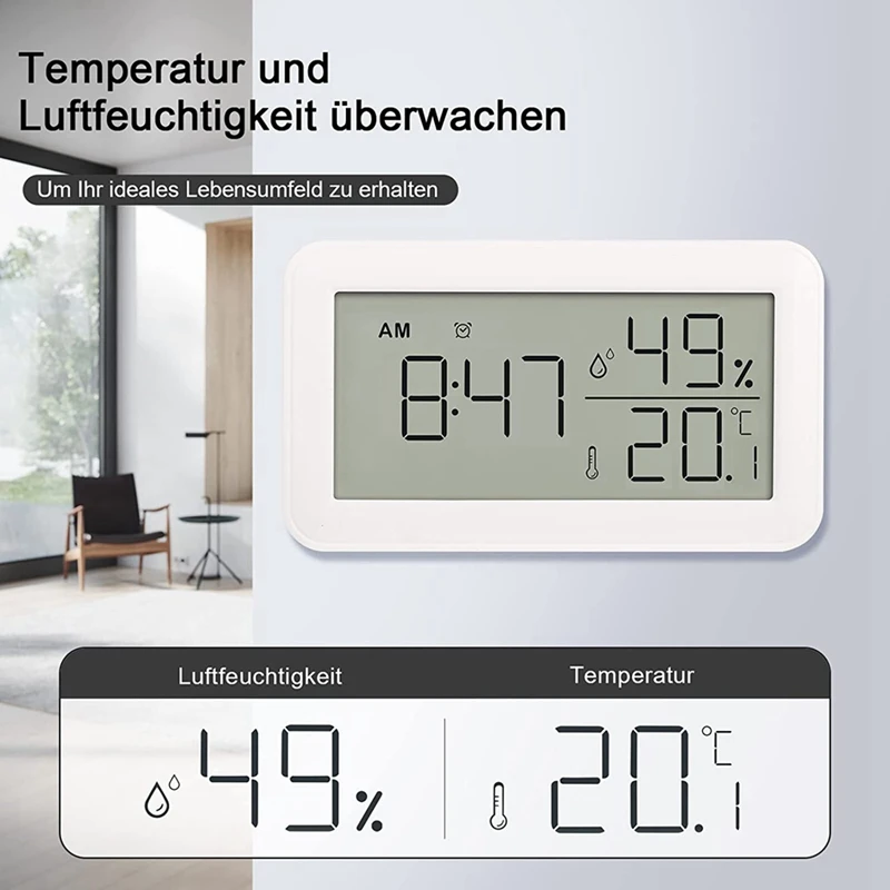 Thermometer Hygrometer Indoor With Alarm Clock, LCD Digital Thermometer, For Room, Living Room, Wine Cellar