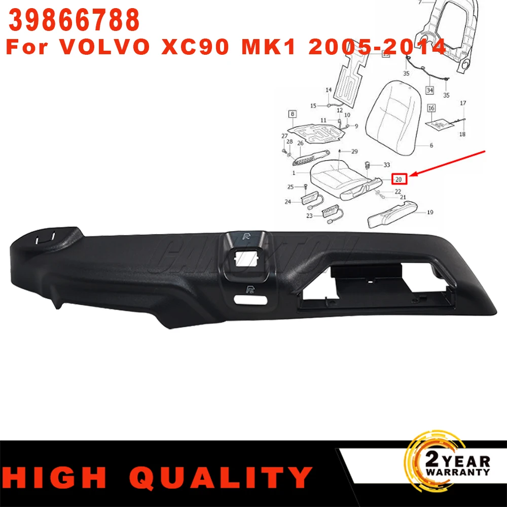 Black Front Left Seat Side Panel Trim Plastic Cover 39866788 For VOLVO XC90 MK1 2007-2016