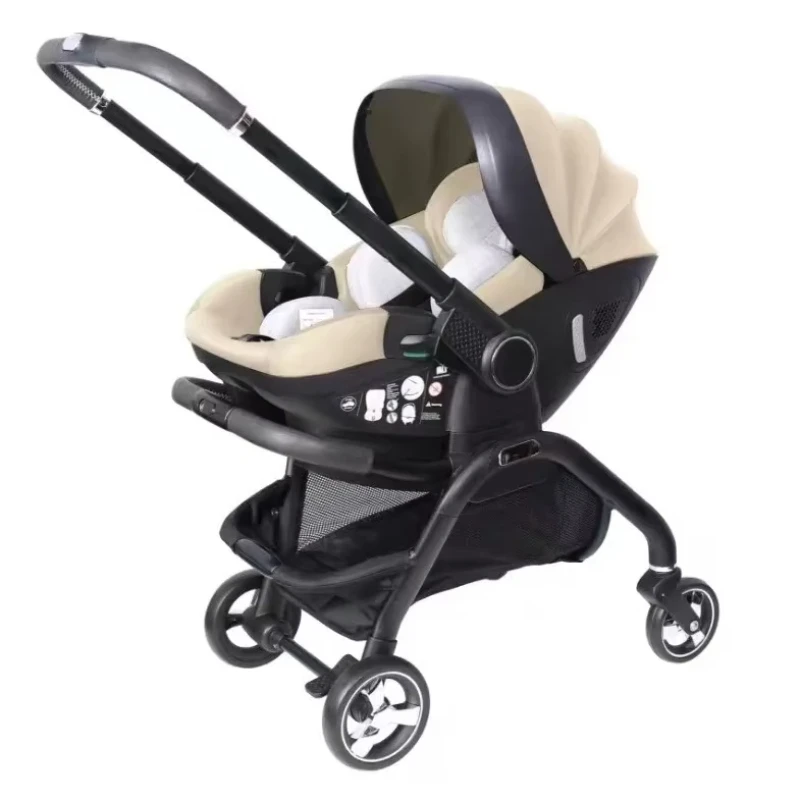Image of 3 in 1 passeggino neonato seggiolino auto portatile passeggino di lusso carrozzina pieghevole braccioli regolabili a due vie cod004