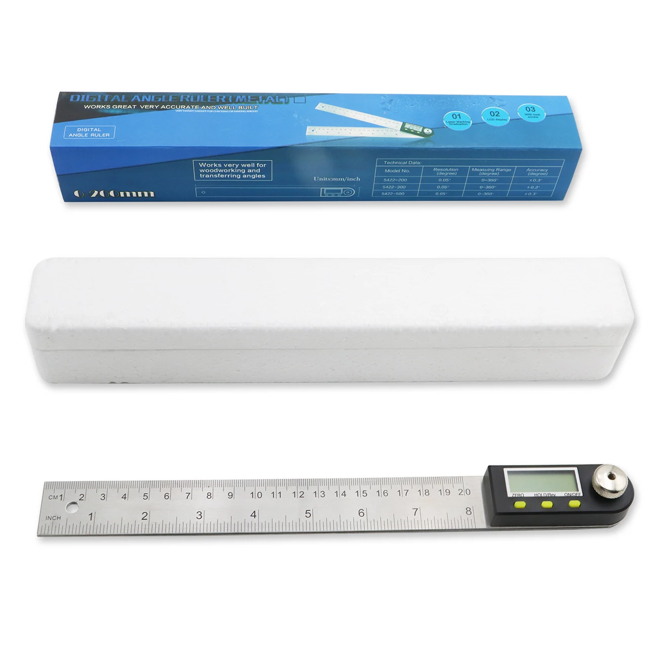 Shahe 200mm Digital Protractor Inclinometer Electronic Angle Gauge Stainless Steel Angle Ruler Goniometer Electronic Protractor