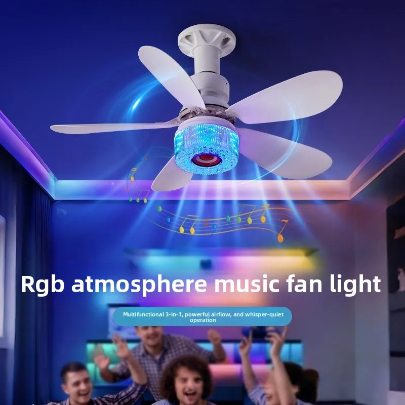 Bluetooth RGB Ambient Ceiling Fan Light 7 Color Dimmable All-in-one Small Fan Lamp Household Living Room Decor Light