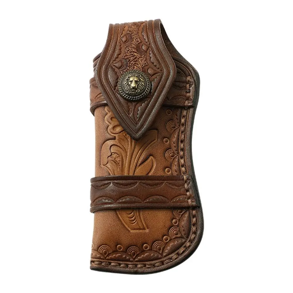 Brown Fold Knife Two Layer Cowhide Leather Sheath Flashlight Belt Loop Outdoor Carry Bag Pocket Hunt Holder