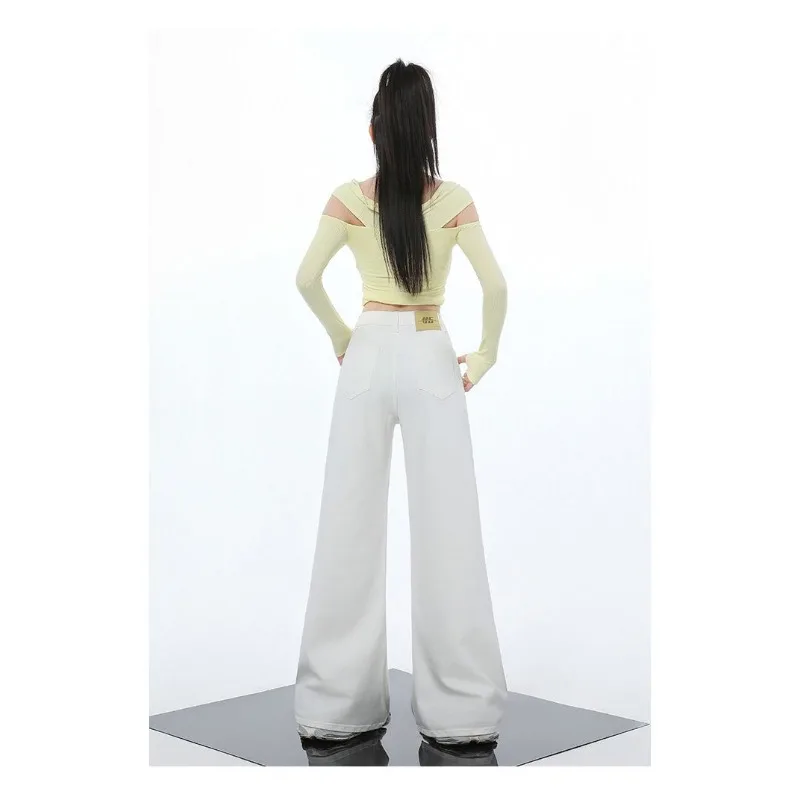 إمرأة جينز غير رسمي Y2K فضفاض صالح الدينيم السراويل استرخاء بنطلون واسعة الساق مضيئة Bootcut تمتد مريحة عالية الخصر السراويل الناعمة #4