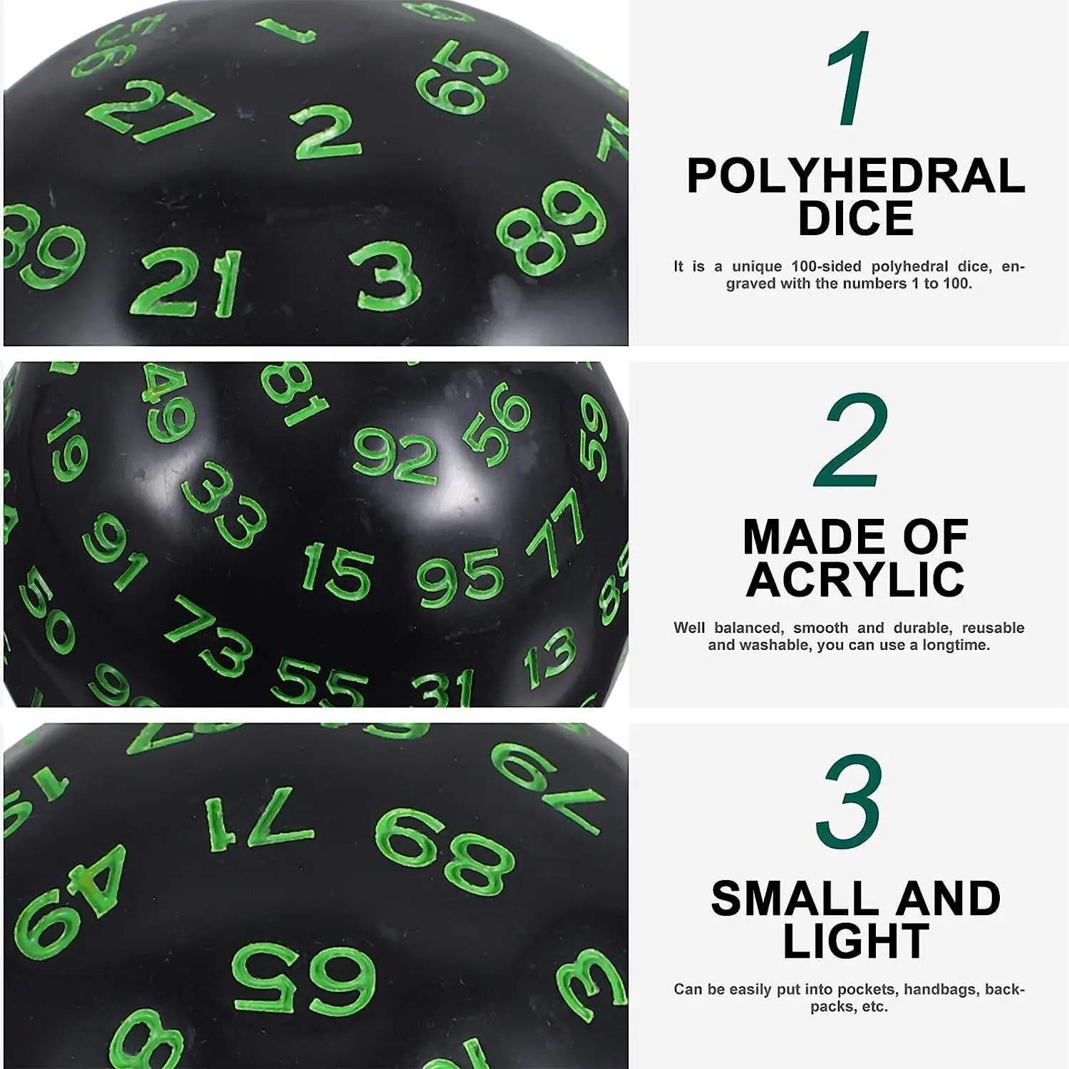 Polyhedral Dice for Role Playing Game, Digital Dice, D100, Multi Sided, DND, Acrylic, Table Board, Math Teaching, Number Dice