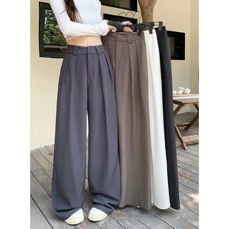 2024 New Item High Waist Wide Leg Pants Office Lady Simple Inner Buckle Hanging Loose Suit Pants Casual Pants Women Wide Leg