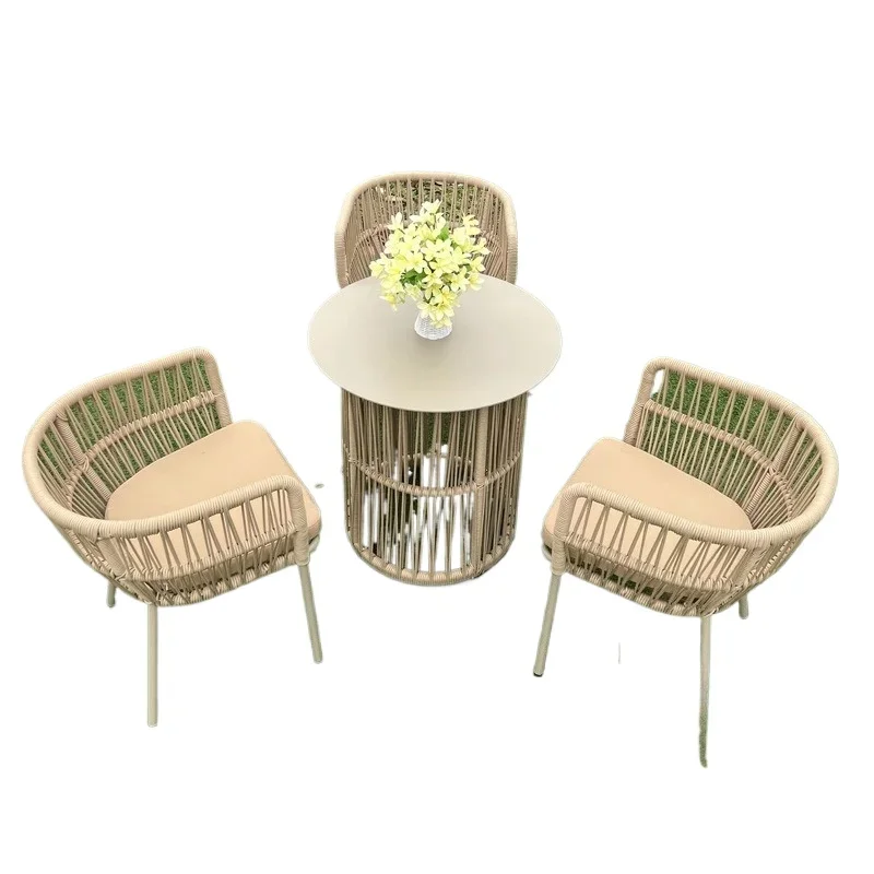 Tavolo e sedia da giardino per esterni, terrazza per il tempo libero, sedia in rattan, mobili per balcone all'aperto, tessitura di corda