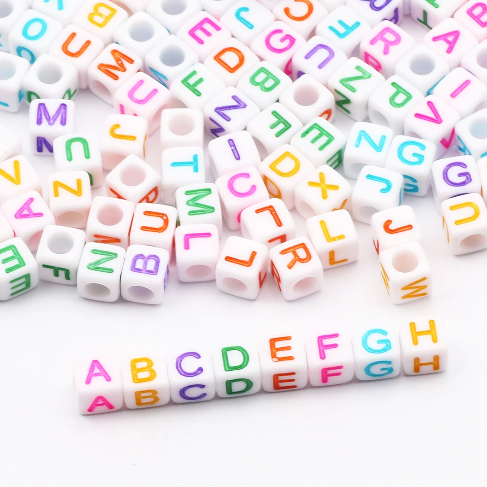 Cuentas acrílicas cuadradas para fabricación de joyas, abalorios coloridos de 6mm con letras del alfabeto, para pulsera, collar y cadena de teléfono, Diy, 100/500 piezas