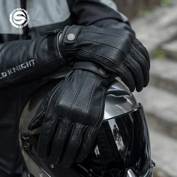 SFK Retro Motorcycle Gloves Genuine Goat Skin Leather Wear-resistant Breathable Guantes Touch Screen Motorbike Cycling Race