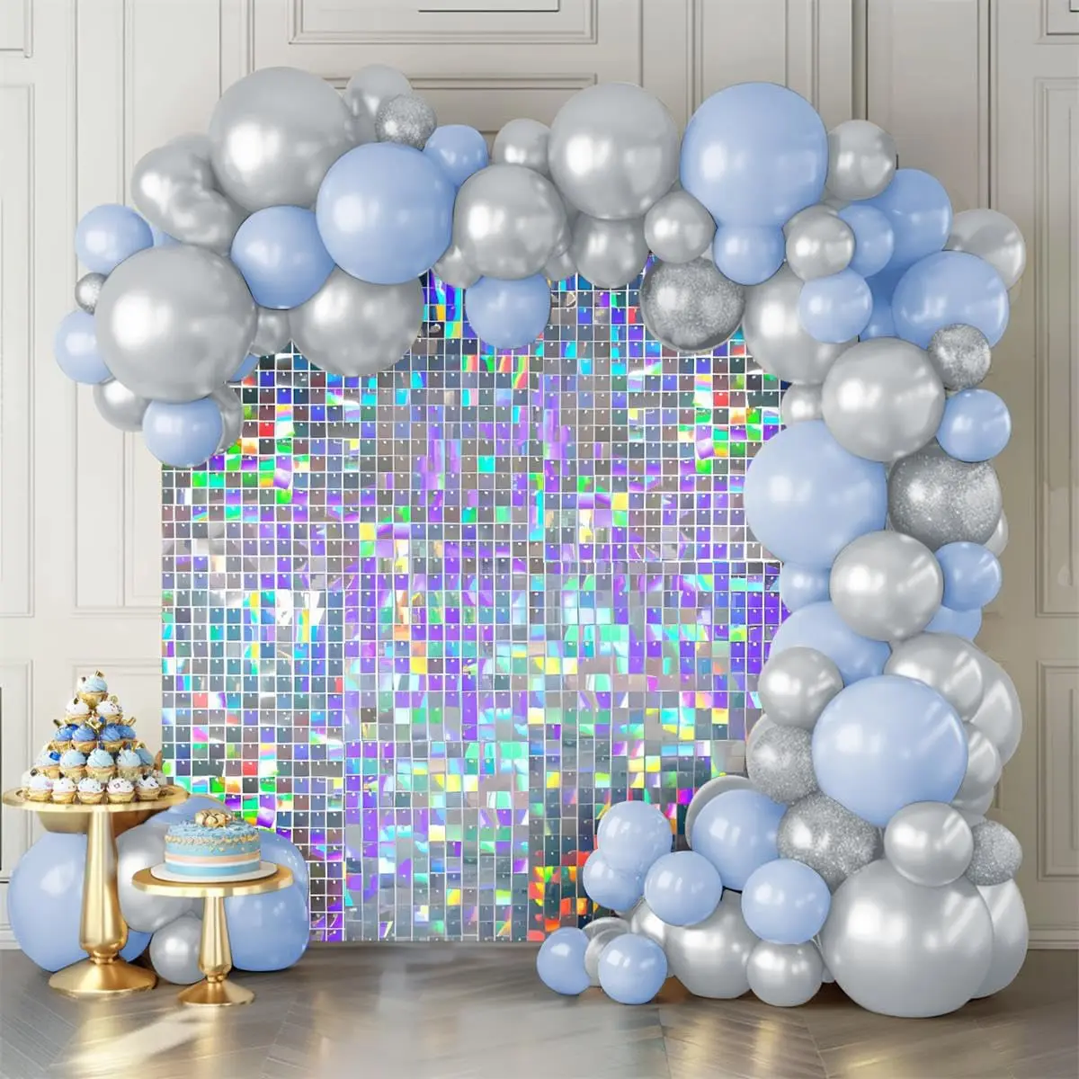 

Блестящие панели для стены, серебристые, переливающиеся, 12 шт., квадратные, с пайетками, для декора на день рождения