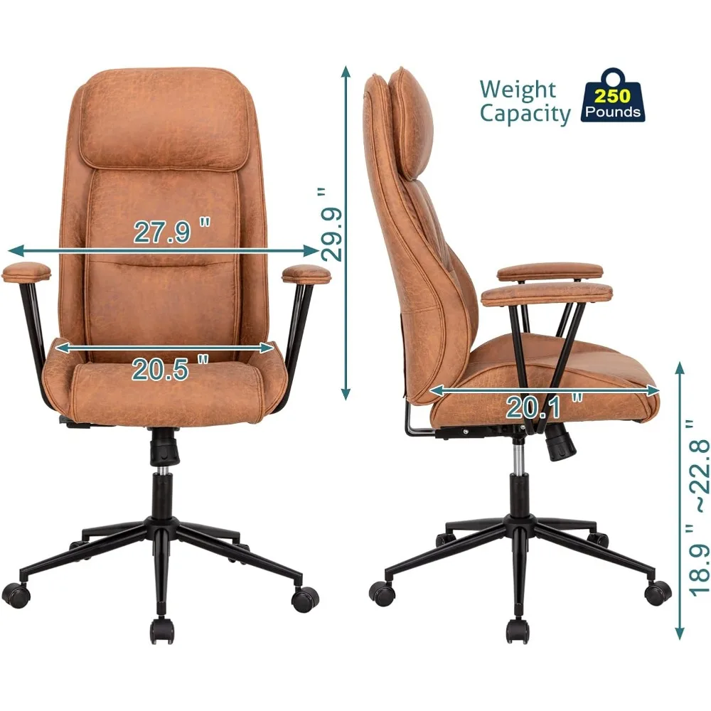 Ergonomic High-Back Swivel Chair for Modern Office and Conference Rooms, Brown Leather