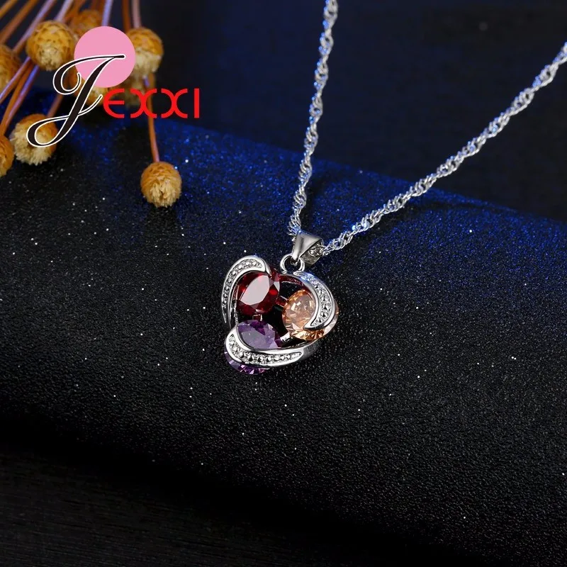 Luxury Rhinestone CZ 925 Silver Needle Jewelry Set For Women Girl Necklace Pendent Earrings For Anniversary Party