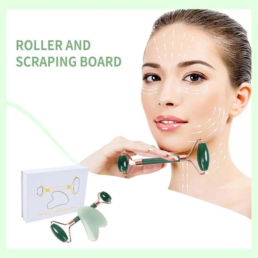 ควอตซ์ Rose Jade Roller และ Gua Sha Facial Set Kit สําหรับ Face Skincare หิน Sculpting เครื่องมือนวด Roller สําหรับ Skin Care ของขวัญ fo