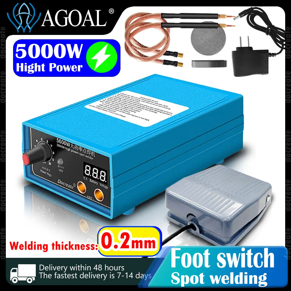 AGOAL High Power 5000W Spot Welding Handheld Machine Portable 0-800A Current Adjustable Welders for 18650 Battery