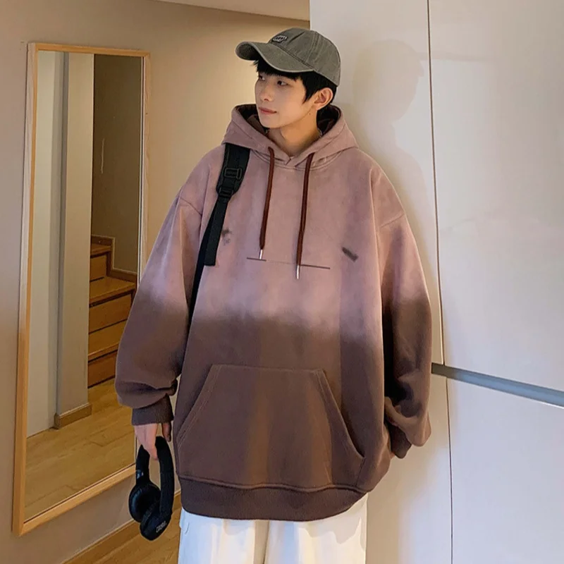 Gradient Dyed Sweatshirt Men's Street Style Hip Hop Oversize Jacket Spring Autumn Polyester Fabric Casual Long Sleeve Hoodie
