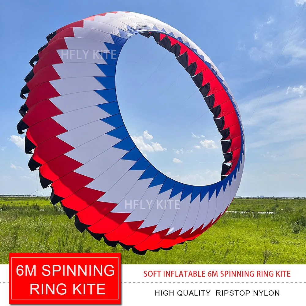 HFLY New Arrival Large 6m Soft Inflatable Spinning Ring Kite for Adults High Quality Ripstop Nylon Bol Kite Windsock