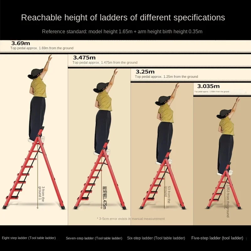 Portable Folding Ladder Household Step Stool Space-Saving Collapsible Ladder for Kitchen Compact Stepper with Grip
