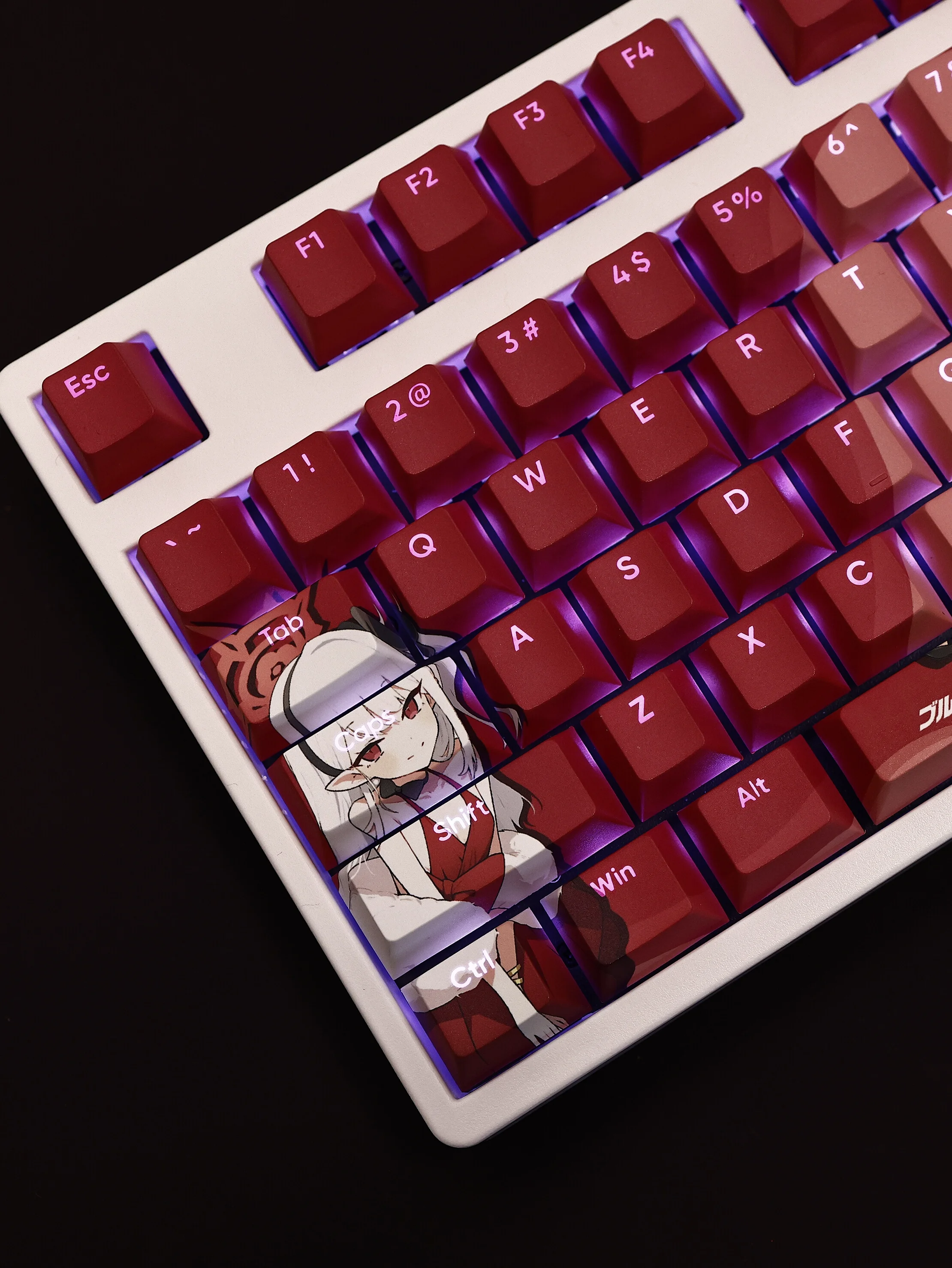 Asagi Mutsuki 108 Keycaps Blue Archive PBT DYE Sublimation Light Transmitting Cherry Cross Axis Switch for Mechanical Keyboard