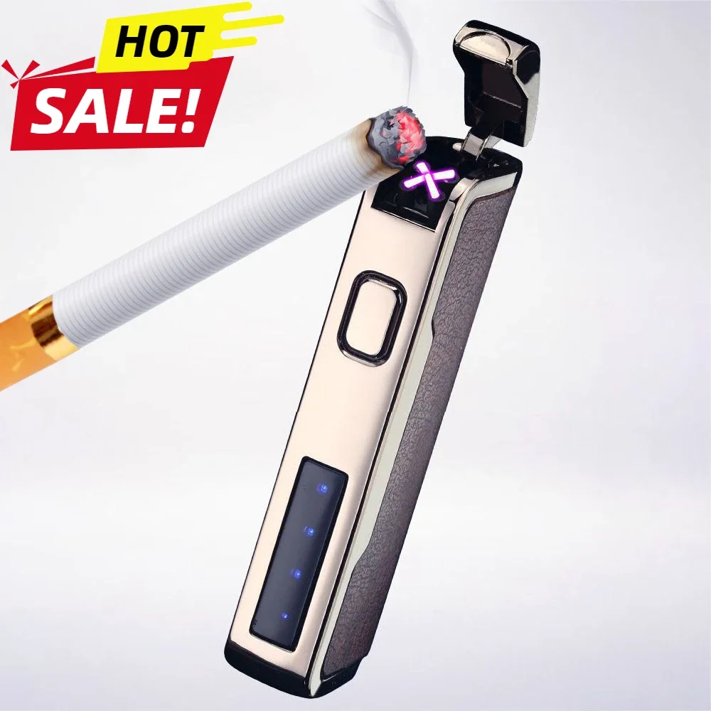 Leather Electric Lighter USB Rechargeable Lighter Cool Electronic Gadgets Technology Smart Windproof Plasma ARC Ignitor